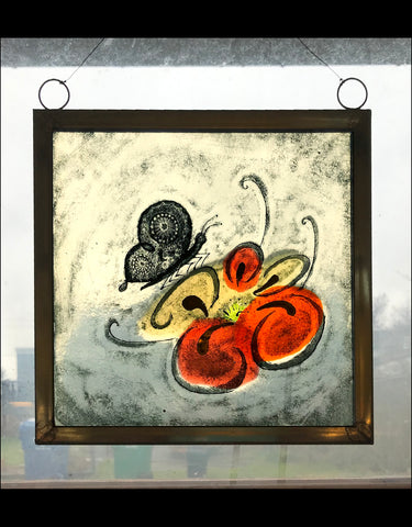 Velvet Butterfly fired glass panel