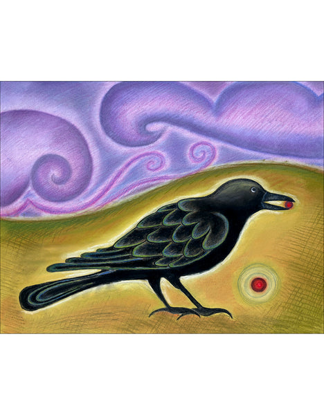Crow with Berry Print