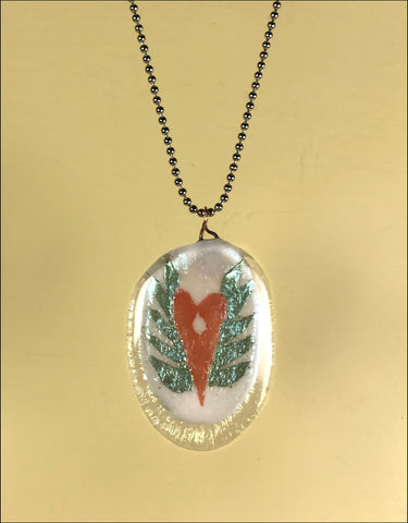 Coral Heart with Metallic Green Wings pendant
