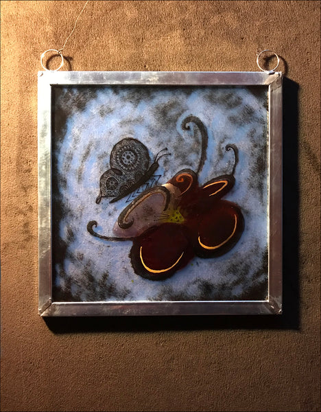 Lacy Butterfly fired glass panel